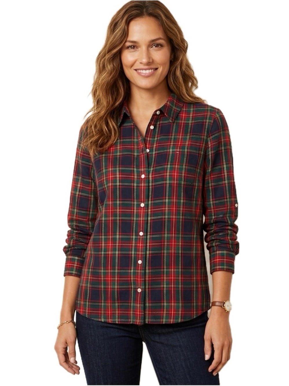 Tommy Hilfiger Red and Blue Plaid Button Down Shirt